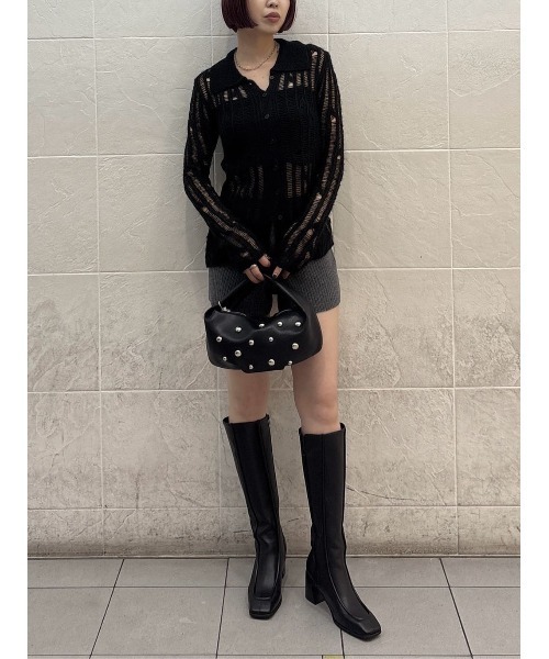 SLY（スライ）の「DAMAGE KNIT C/D ダメージ ニット カーディガン 秋服 冬服（カーディガン/ボレロ・レディース・ブラック/ダークグレー/ピンク・FREE）」の19枚目の写真