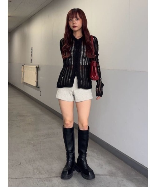 SLY（スライ）の「DAMAGE KNIT C/D ダメージ ニット カーディガン 秋服 冬服（カーディガン/ボレロ・レディース・ブラック/ダークグレー/ピンク・FREE）」の20枚目の写真