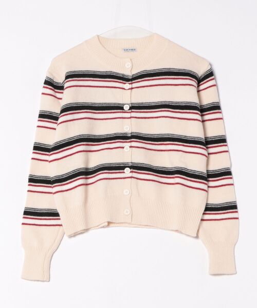 LAC-VERT（ラック・ヴェール）の「配色ボーダーニットカーディガン（スウェット・レディース・グレー/ベージュ/ブラック/アイボリー・FREE）」の4枚目の写真