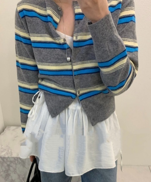 LAC-VERT（ラック・ヴェール）の「配色ボーダーニットカーディガン（スウェット・レディース・グレー/ベージュ/ブラック/アイボリー・FREE）」の10枚目の写真