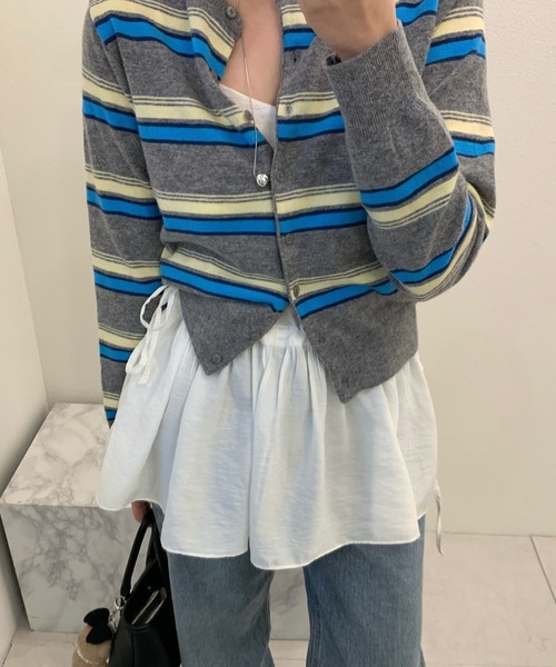 LAC-VERT（ラック・ヴェール）の「配色ボーダーニットカーディガン（スウェット・レディース・グレー/ベージュ/ブラック/アイボリー・FREE）」の6枚目の写真