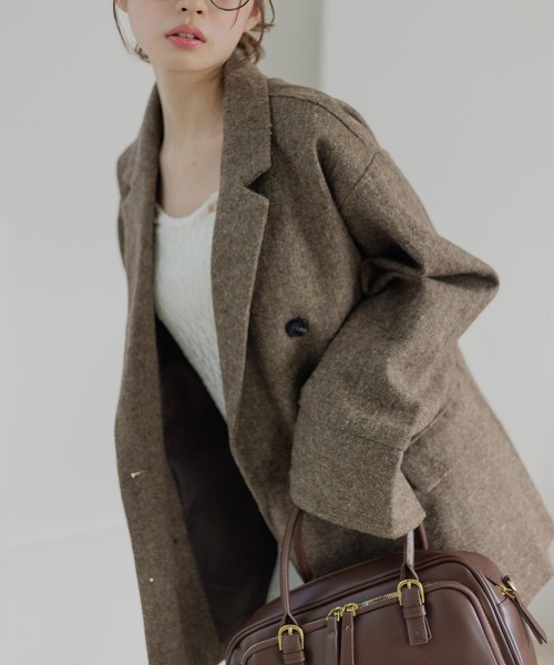 Dita Muaj.（ディータムアージュ）の「ツイードダブルテーラージャケット【袖折り返し可/ストライプ】（テーラードジャケット・レディース・ブラウン/ブラック・FREE）」の2枚目の写真