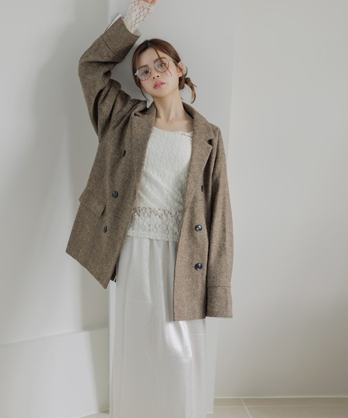 Dita Muaj.（ディータムアージュ）の「ツイードダブルテーラージャケット【袖折り返し可/ストライプ】（テーラードジャケット・レディース・ブラウン/ブラック・FREE）」の3枚目の写真