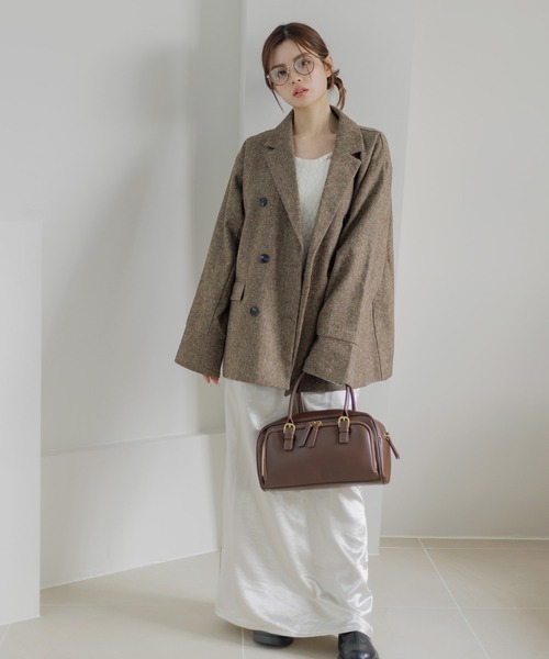 Dita Muaj.（ディータムアージュ）の「ツイードダブルテーラージャケット【袖折り返し可/ストライプ】（テーラードジャケット・レディース・ブラウン/ブラック・FREE）」の4枚目の写真