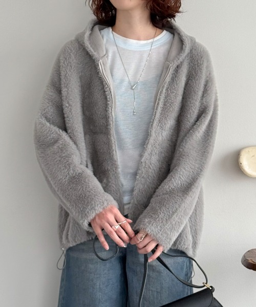 Doux archives（ドゥアルシーヴ）の「Wフェイスシャギーフーディ―ブルゾン（ニット/セーター・レディース・グレー/グレイッシュベージュ/ブラウン・FREE）」の2枚目の写真