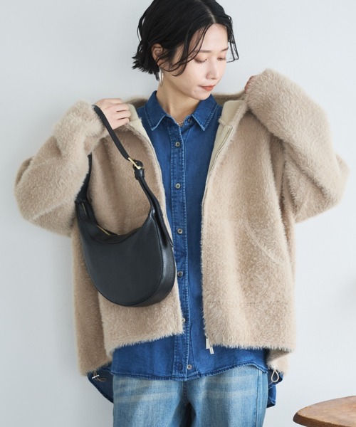 Doux archives（ドゥアルシーヴ）の「Wフェイスシャギーフーディ―ブルゾン（ニット/セーター・レディース・グレー/グレイッシュベージュ/ブラウン・FREE）」の3枚目の写真