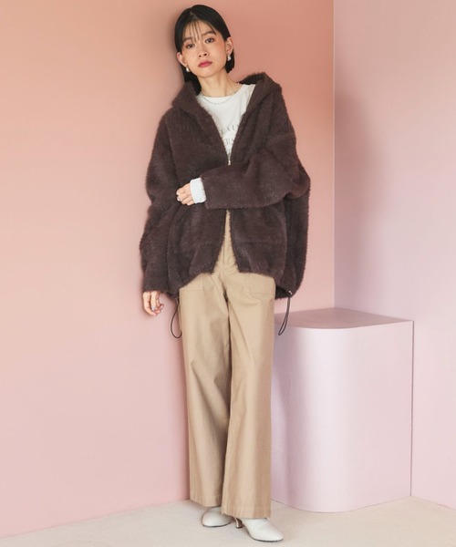 Doux archives（ドゥアルシーヴ）の「Wフェイスシャギーフーディ―ブルゾン（ニット/セーター・レディース・グレー/グレイッシュベージュ/ブラウン・FREE）」の7枚目の写真