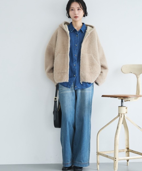 Doux archives（ドゥアルシーヴ）の「Wフェイスシャギーフーディ―ブルゾン（ニット/セーター・レディース・グレー/グレイッシュベージュ/ブラウン・FREE）」の17枚目の写真