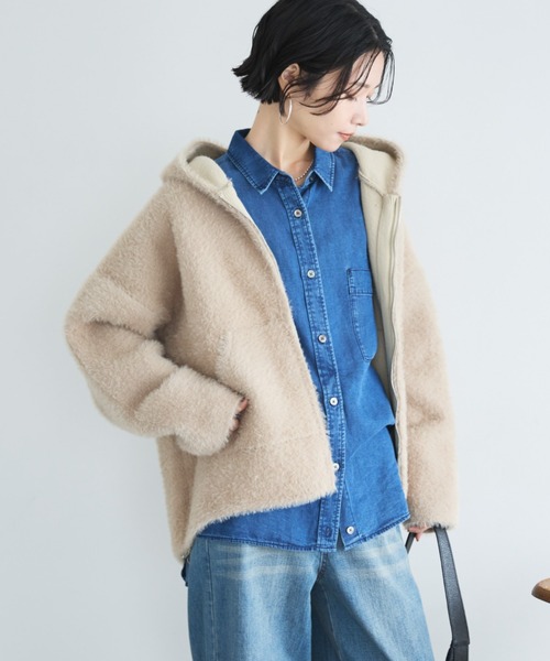 Doux archives（ドゥアルシーヴ）の「Wフェイスシャギーフーディ―ブルゾン（ニット/セーター・レディース・グレー/グレイッシュベージュ/ブラウン・FREE）」の10枚目の写真