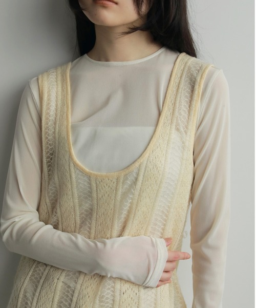 anuke（アンヌーク）の「2way Sheer Tops（Tシャツ/カットソー・レディース・アイボリー/ブラック・FREE）」の2枚目の写真