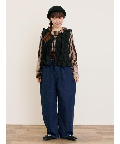 Samansa Mos2(サマンサ モスモス)の「シャーリングフリルベスト(ベスト・レディース・カーキ/ブラック/キナリ・F)」の6枚目の写真