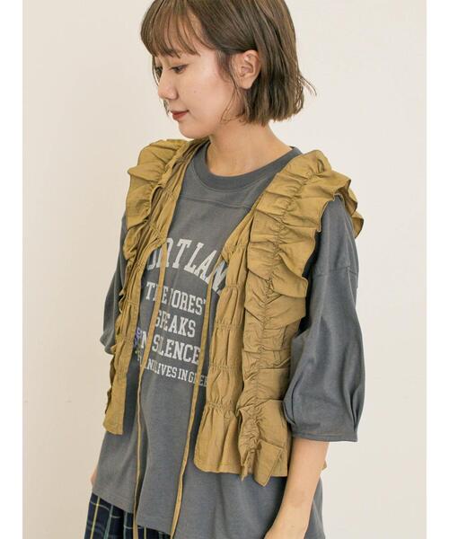 Samansa Mos2(サマンサ モスモス)の「シャーリングフリルベスト(ベスト・レディース・カーキ/ブラック/キナリ・F)」の10枚目の写真