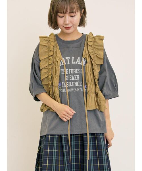 Samansa Mos2(サマンサ モスモス)の「シャーリングフリルベスト(ベスト・レディース・カーキ/ブラック/キナリ・F)」の11枚目の写真