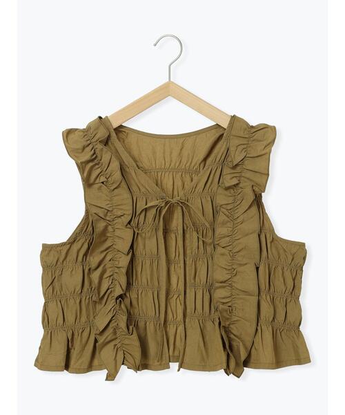Samansa Mos2(サマンサ モスモス)の「シャーリングフリルベスト(ベスト・レディース・カーキ/ブラック/キナリ・F)」の22枚目の写真