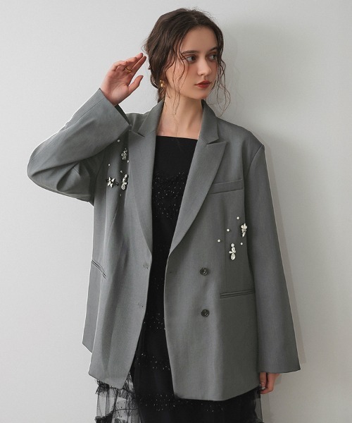 DONOBAN（ドノバン）の「【ANDRESD】jewels shine boxy jacket パーティー オケージョン 結婚式 同窓会 成人式 お呼ばれ（テーラードジャケット・レディース・グレー/ブラック・S/M/L）」の10枚目の写真