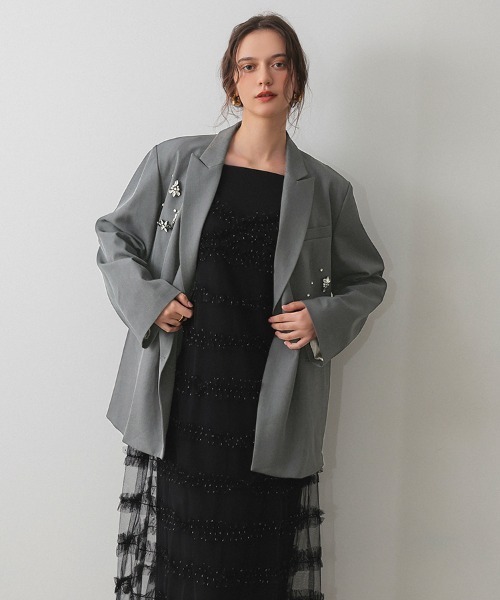 DONOBAN（ドノバン）の「【ANDRESD】jewels shine boxy jacket パーティー オケージョン 結婚式 同窓会 成人式 お呼ばれ（テーラードジャケット・レディース・グレー/ブラック・S/M/L）」の12枚目の写真