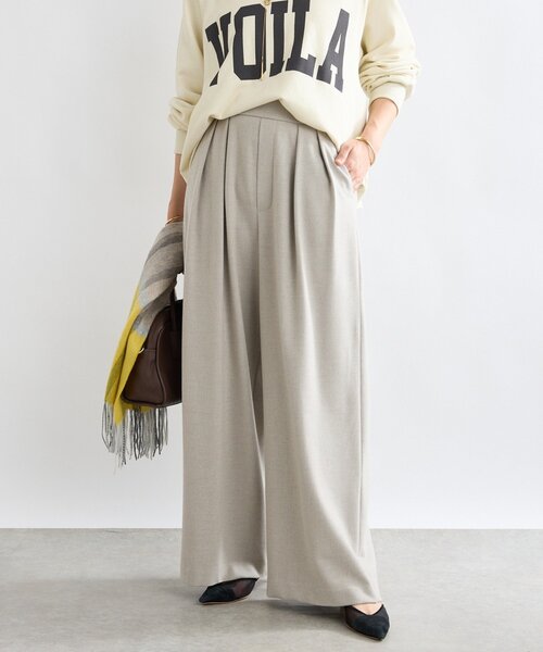 RIVE DROITE（リヴドロワ）の「【最高気温5度の寒い日に！/すっきり見え】ウォームタックワイドスラックス（スラックス・レディース・グレー/ブラウン/ブラック/グレイッシュベージュ・36/38）」の4枚目の写真