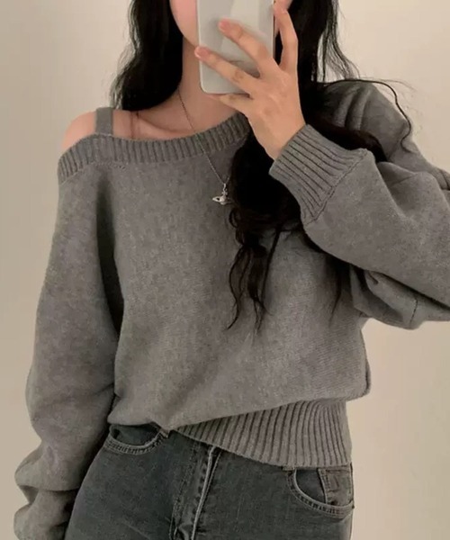 SPIGA（スピーガ）の「肩ｽﾄﾗｯﾌﾟｵﾌｼｮﾙﾆｯﾄ（ニット/セーター・レディース・ネイビー/グレー・SMALL/MEDIUM/LARGE/X-LARGE）」の2枚目の写真