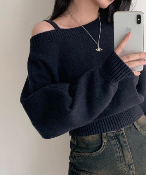 SPIGA（スピーガ）の「肩ｽﾄﾗｯﾌﾟｵﾌｼｮﾙﾆｯﾄ（ニット/セーター・レディース・ネイビー/グレー・SMALL/MEDIUM/LARGE/X-LARGE）」の3枚目の写真