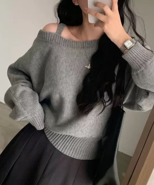 SPIGA（スピーガ）の「肩ｽﾄﾗｯﾌﾟｵﾌｼｮﾙﾆｯﾄ（ニット/セーター・レディース・ネイビー/グレー・SMALL/MEDIUM/LARGE/X-LARGE）」の7枚目の写真