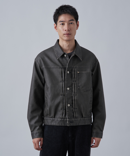 セール】フェード加工 フェイクレザー トラッカージャケット