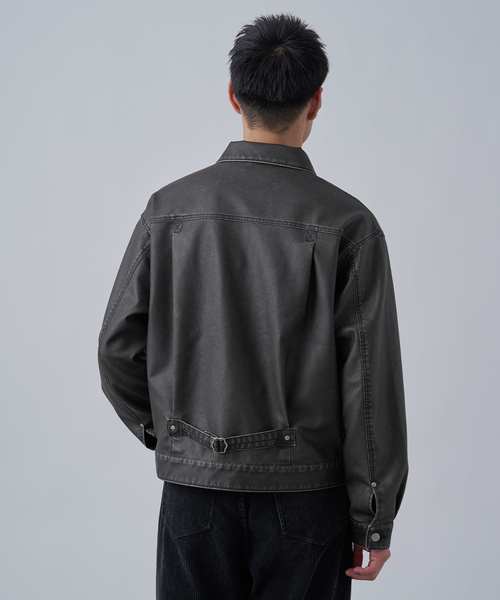 セール】フェード加工 フェイクレザー トラッカージャケット