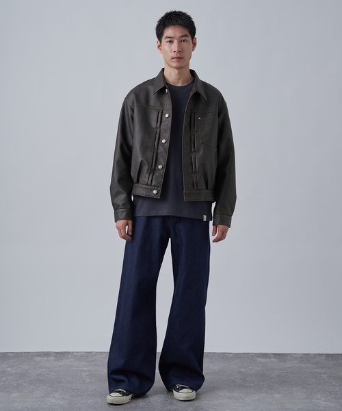 B.C STOCK(ベーセーストック)の「フェード加工 フェイクレザー トラッカージャケット(ライダースジャケット・メンズ・ブラウン/ブラック・LARGE/MEDIUM)」の20枚目の写真