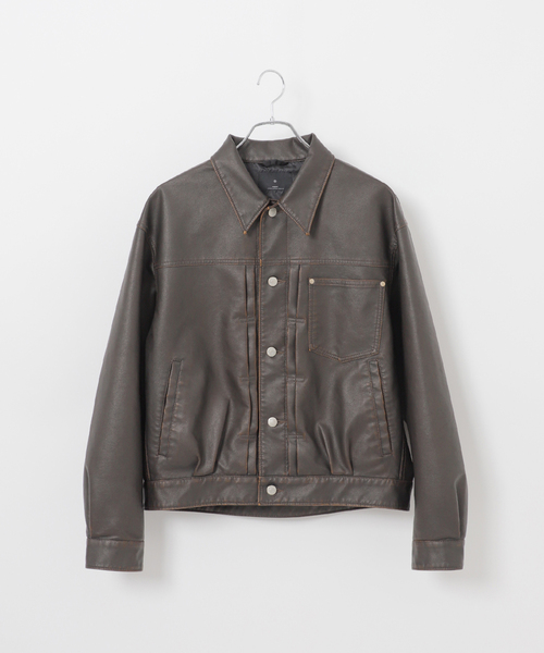 B.C STOCK(ベーセーストック)の「フェード加工 フェイクレザー トラッカージャケット(ライダースジャケット・メンズ・ブラウン/ブラック・LARGE/MEDIUM)」の16枚目の写真