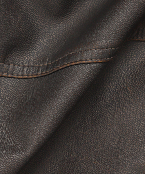B.C STOCK(ベーセーストック)の「フェード加工 フェイクレザー トラッカージャケット(ライダースジャケット・メンズ・ブラウン/ブラック・LARGE/MEDIUM)」の14枚目の写真