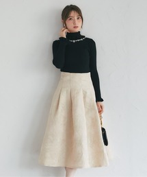 ラメジャガード後ろレースアップタックスカート