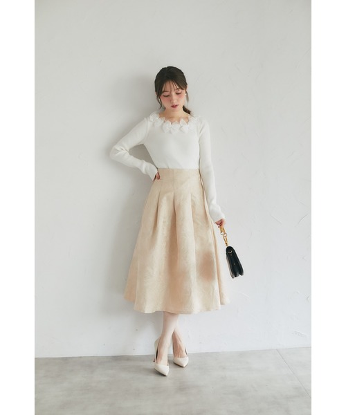 tocco closet(トッコ クローゼット)の「ラメジャガード後ろレースアップタックスカート(スカート・レディース・ベージュ/ピンクベージュ・M)」の15枚目の写真
