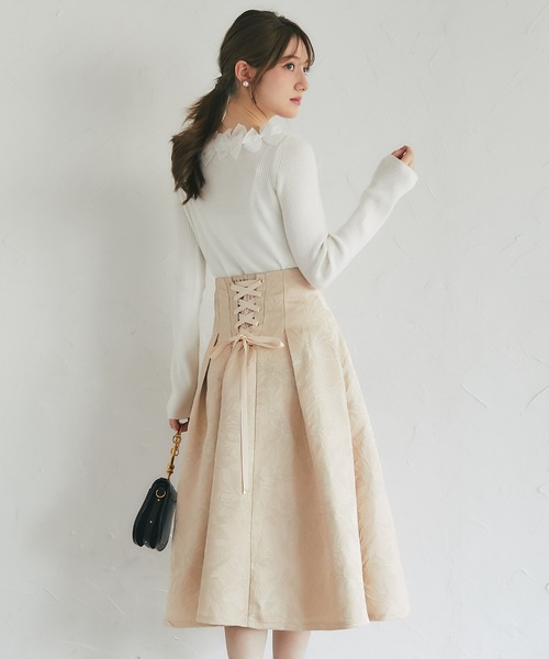 tocco closet(トッコ クローゼット)の「ラメジャガード後ろレースアップタックスカート(スカート・レディース・ベージュ/ピンクベージュ・M)」の20枚目の写真