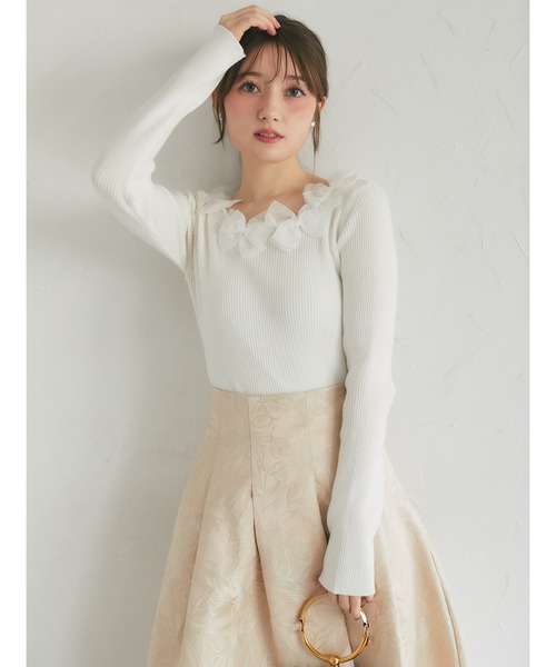 tocco closet(トッコ クローゼット)の「ラメジャガード後ろレースアップタックスカート(スカート・レディース・ベージュ/ピンクベージュ・M)」の5枚目の写真
