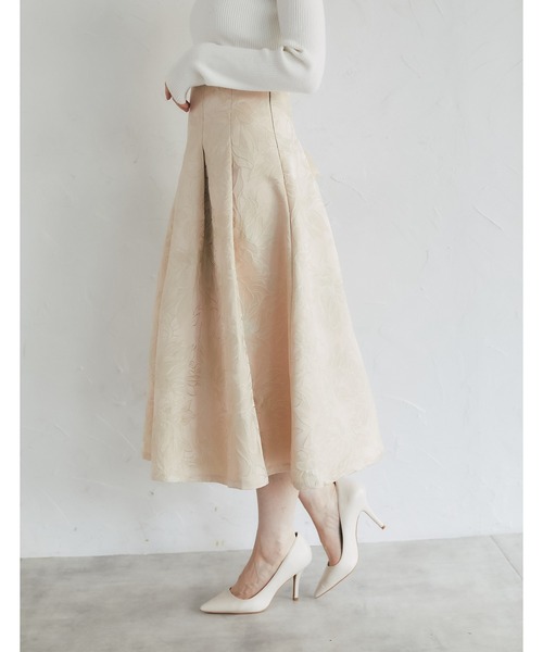 tocco closet(トッコ クローゼット)の「ラメジャガード後ろレースアップタックスカート(スカート・レディース・ベージュ/ピンクベージュ・M)」の9枚目の写真