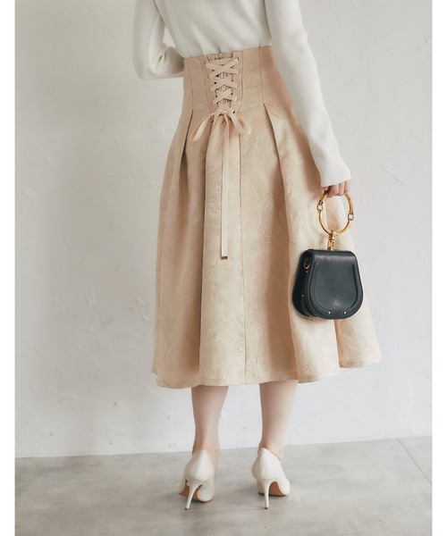 tocco closet(トッコ クローゼット)の「ラメジャガード後ろレースアップタックスカート(スカート・レディース・ベージュ/ピンクベージュ・M)」の8枚目の写真