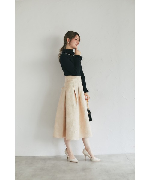 tocco closet(トッコ クローゼット)の「ラメジャガード後ろレースアップタックスカート(スカート・レディース・ベージュ/ピンクベージュ・M)」の18枚目の写真