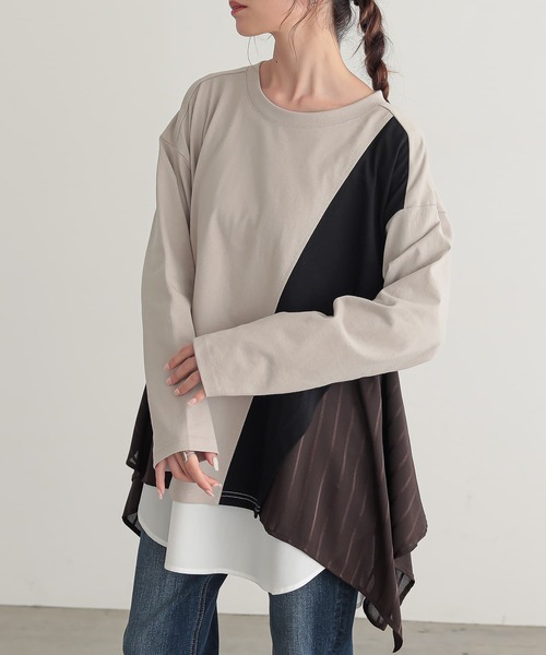 n'OrLABEL(ノアールレーベル)の「裾ヘム異素材切替えカットソー(Tシャツ/カットソー・レディース・ブラック/チャコール/ベージュ・FREE)」の3枚目の写真