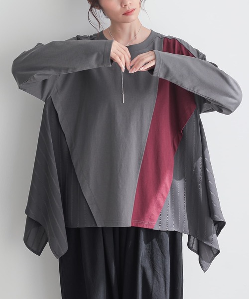 n'OrLABEL(ノアールレーベル)の「裾ヘム異素材切替えカットソー(Tシャツ/カットソー・レディース・ブラック/チャコール/ベージュ・FREE)」の14枚目の写真