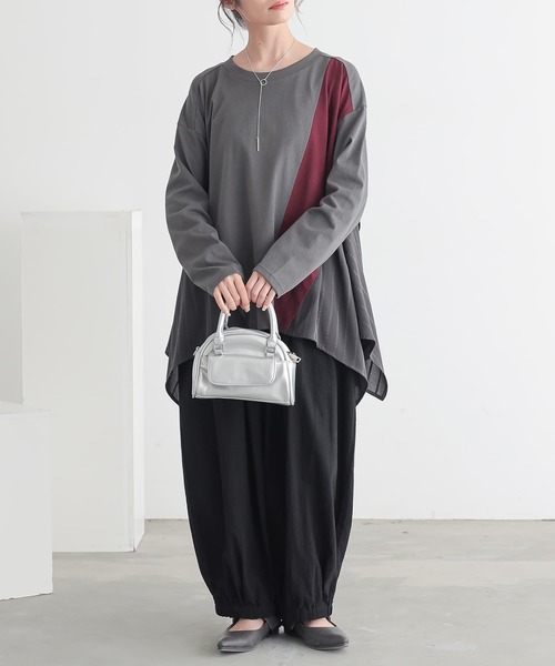 n'OrLABEL(ノアールレーベル)の「裾ヘム異素材切替えカットソー(Tシャツ/カットソー・レディース・ブラック/チャコール/ベージュ・FREE)」の9枚目の写真