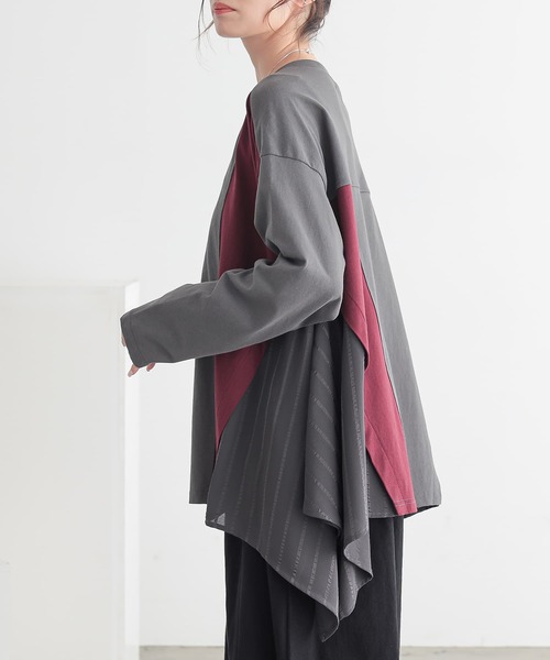 n'OrLABEL(ノアールレーベル)の「裾ヘム異素材切替えカットソー(Tシャツ/カットソー・レディース・ブラック/チャコール/ベージュ・FREE)」の8枚目の写真