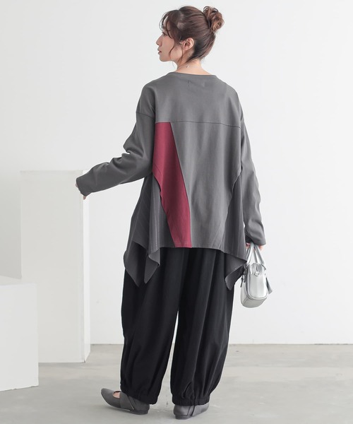 n'OrLABEL(ノアールレーベル)の「裾ヘム異素材切替えカットソー(Tシャツ/カットソー・レディース・ブラック/チャコール/ベージュ・FREE)」の11枚目の写真