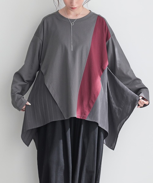 n'OrLABEL(ノアールレーベル)の「裾ヘム異素材切替えカットソー(Tシャツ/カットソー・レディース・ブラック/チャコール/ベージュ・FREE)」の15枚目の写真