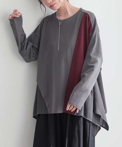 n'OrLABEL(ノアールレーベル)の「裾ヘム異素材切替えカットソー(Tシャツ/カットソー・レディース・ブラック/チャコール/ベージュ・FREE)」の7枚目の写真