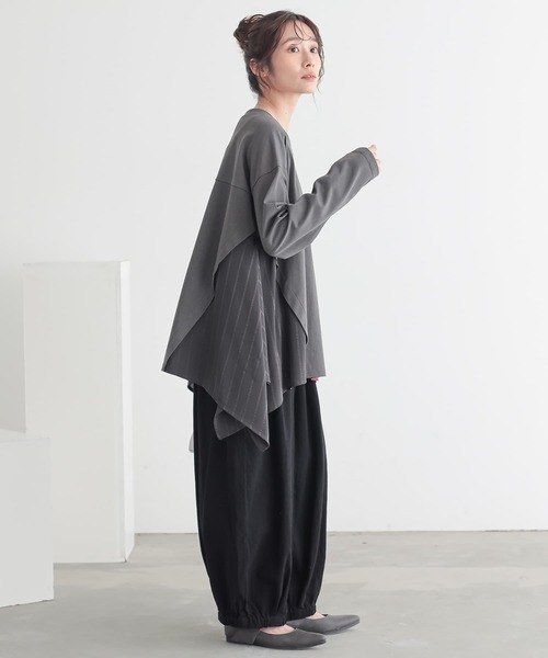 n'OrLABEL(ノアールレーベル)の「裾ヘム異素材切替えカットソー(Tシャツ/カットソー・レディース・ブラック/チャコール/ベージュ・FREE)」の10枚目の写真