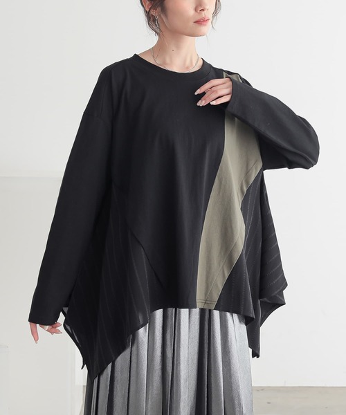 n'OrLABEL(ノアールレーベル)の「裾ヘム異素材切替えカットソー(Tシャツ/カットソー・レディース・ブラック/チャコール/ベージュ・FREE)」の12枚目の写真