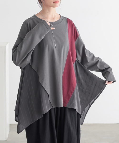 n'OrLABEL(ノアールレーベル)の「裾ヘム異素材切替えカットソー(Tシャツ/カットソー・レディース・ブラック/チャコール/ベージュ・FREE)」の13枚目の写真