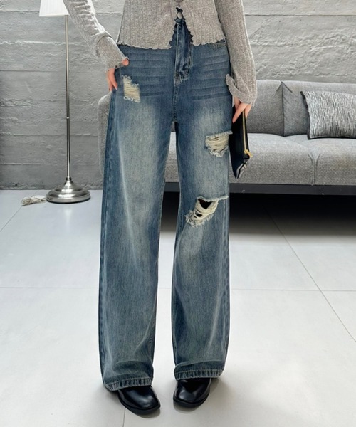 Ada.(エイダ)の「ダメージ デニム パンツ(デニムパンツ・レディース・ブルー/ダークブルー・M/S)」の11枚目の写真
