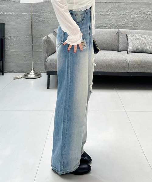 Ada.(エイダ)の「ダメージ デニム パンツ(デニムパンツ・レディース・ブルー/ダークブルー・M/S)」の3枚目の写真