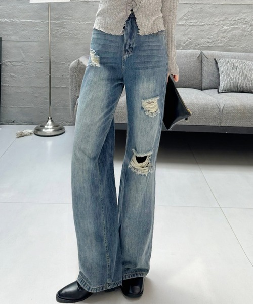 Ada.(エイダ)の「ダメージ デニム パンツ(デニムパンツ・レディース・ブルー/ダークブルー・M/S)」の5枚目の写真