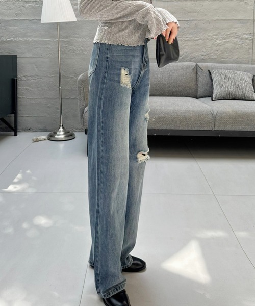 Ada.(エイダ)の「ダメージ デニム パンツ(デニムパンツ・レディース・ブルー/ダークブルー・M/S)」の6枚目の写真